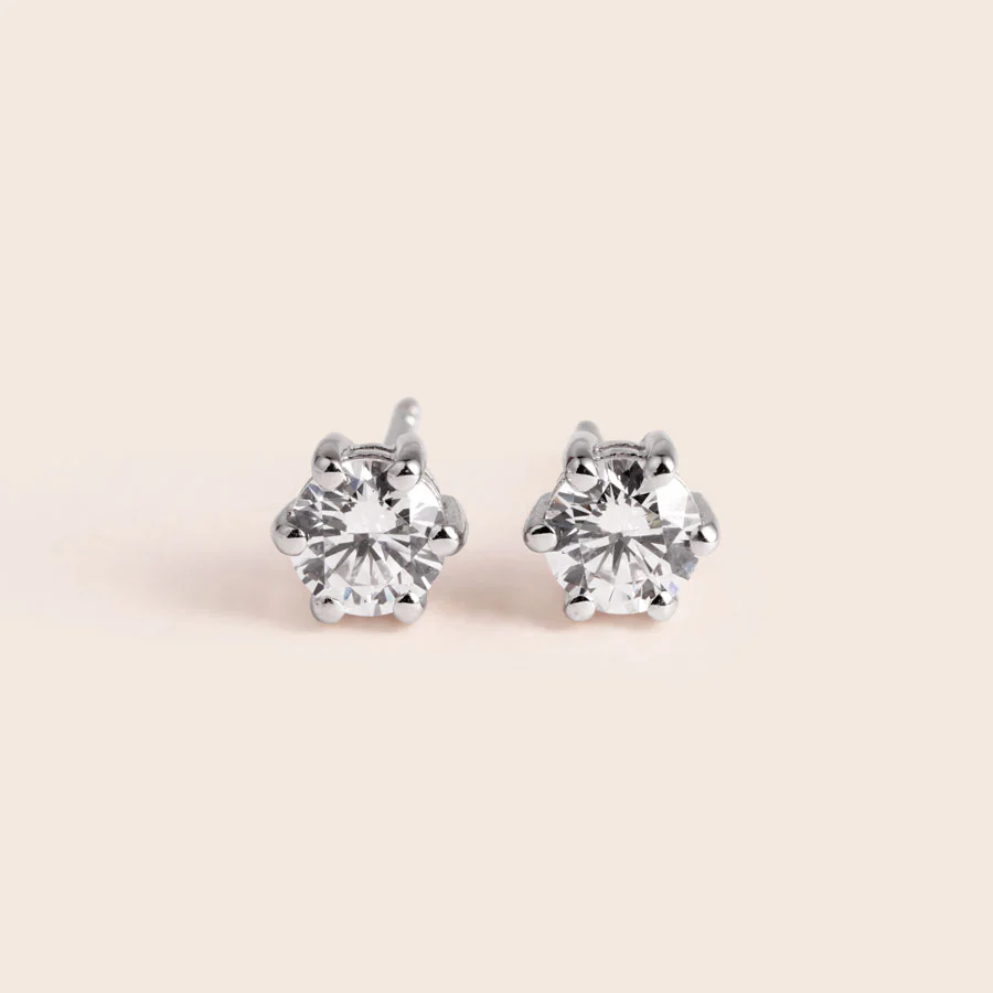 Silver Solitaire Stud Earrings